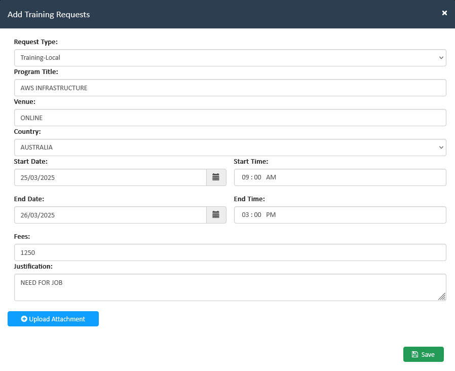 Create Training Request